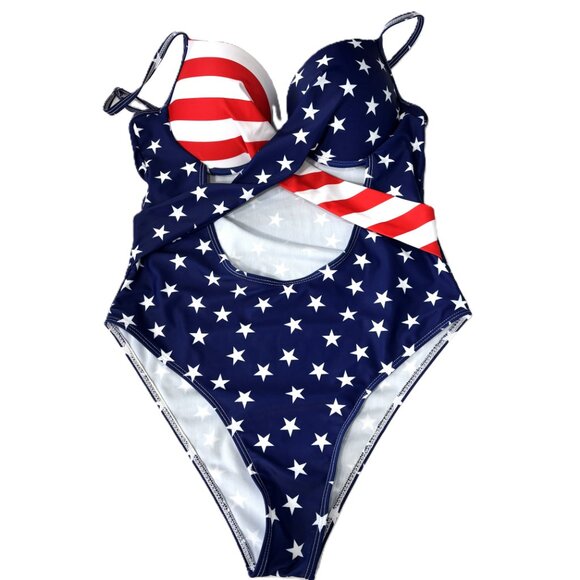 Patriotic Red White Blue One Piece Swimwear Size M NWT - Picture 5 of 8